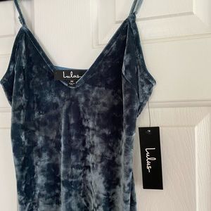 Slate blue crushed velvet maxi dress